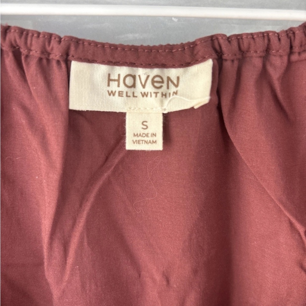 Haven Well Within Cotton Voile Blend Gathered Scoop Neck Top Small Deep Garnet - Picture 3 of 8